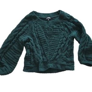 Forest green open knit chenille sweater